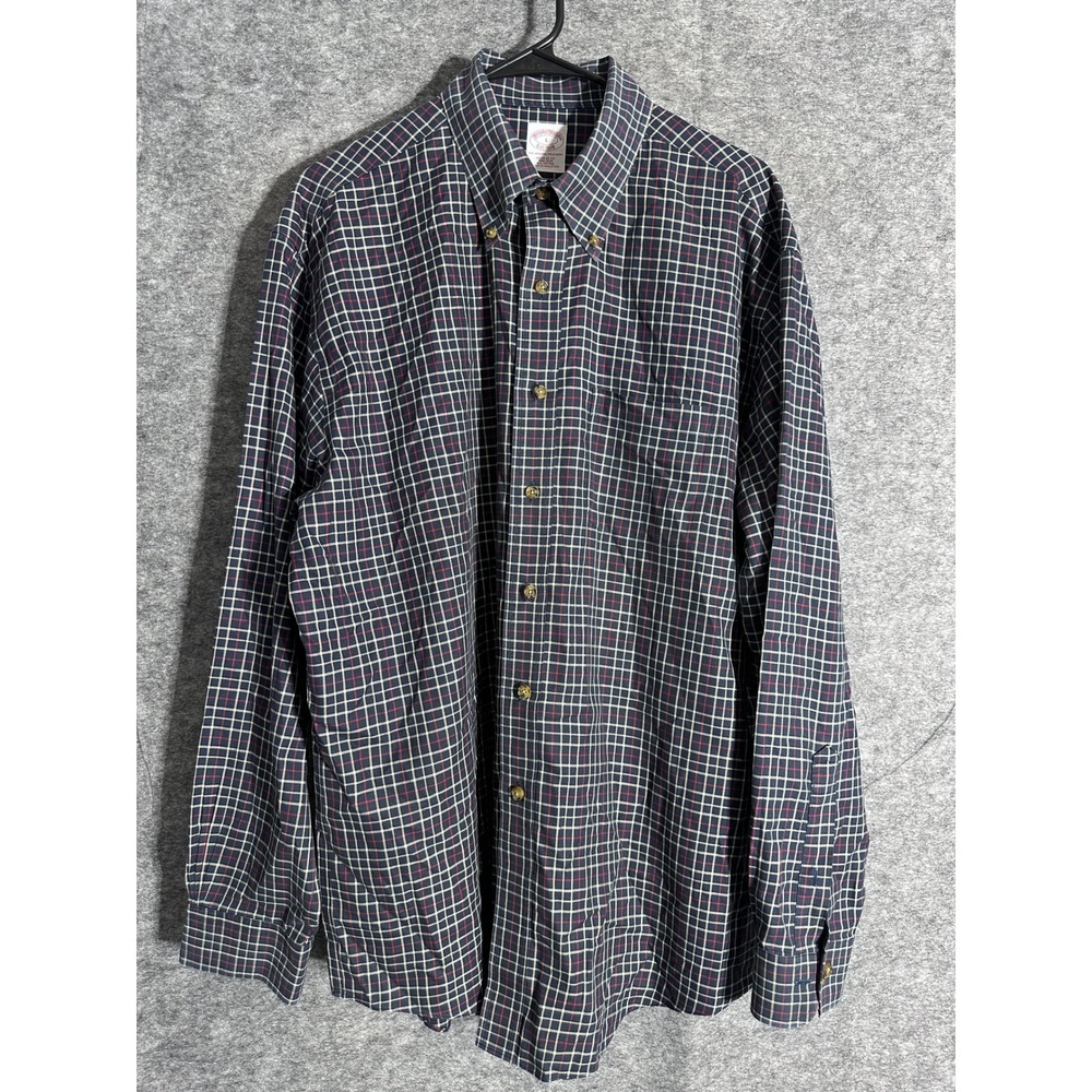 Brooks Brothers Original Button Down Shirt Mens L Plaid Long Sleeve Designer